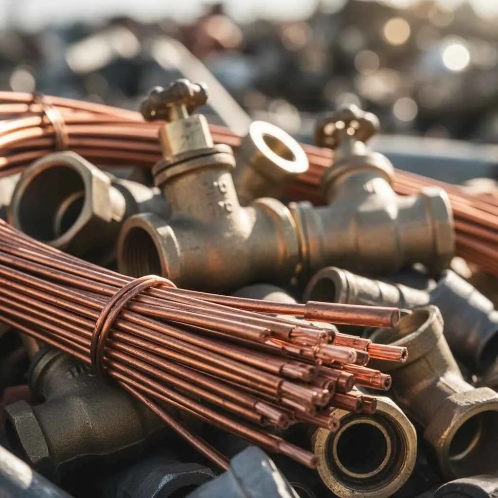 Close-up images showing copper wiring and brass plumbing