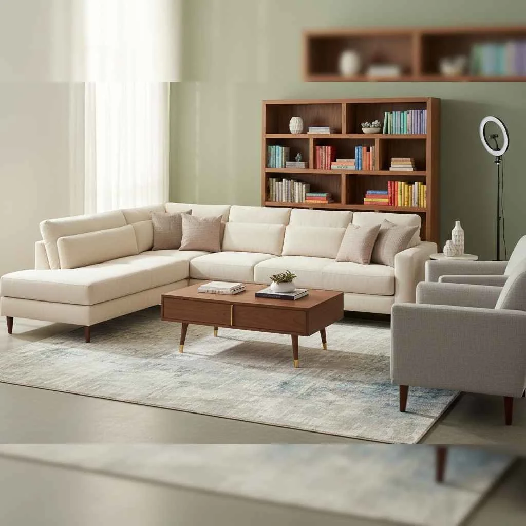 Living room furniture staged for online sale