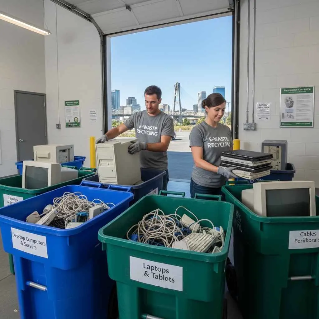 Old computers and laptops prepared for proper recycling