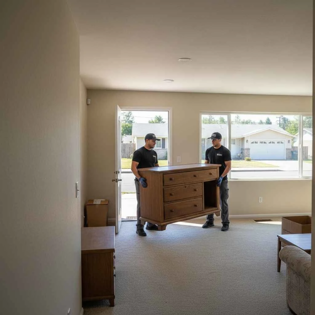 Professional crew hauling furniture from a Sacramento home