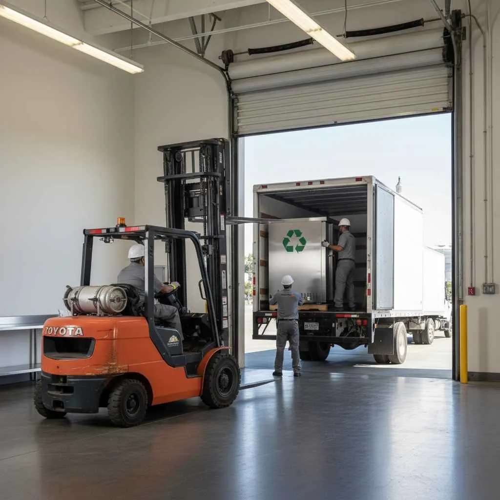 Safely removed industrial appliance ready for recycling