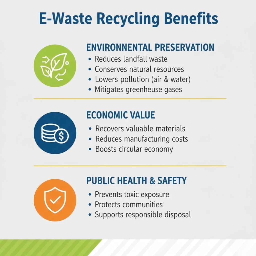 graphic showing e-waste recycling benefits.