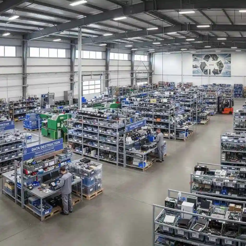 image of organized e-waste recycling facility.