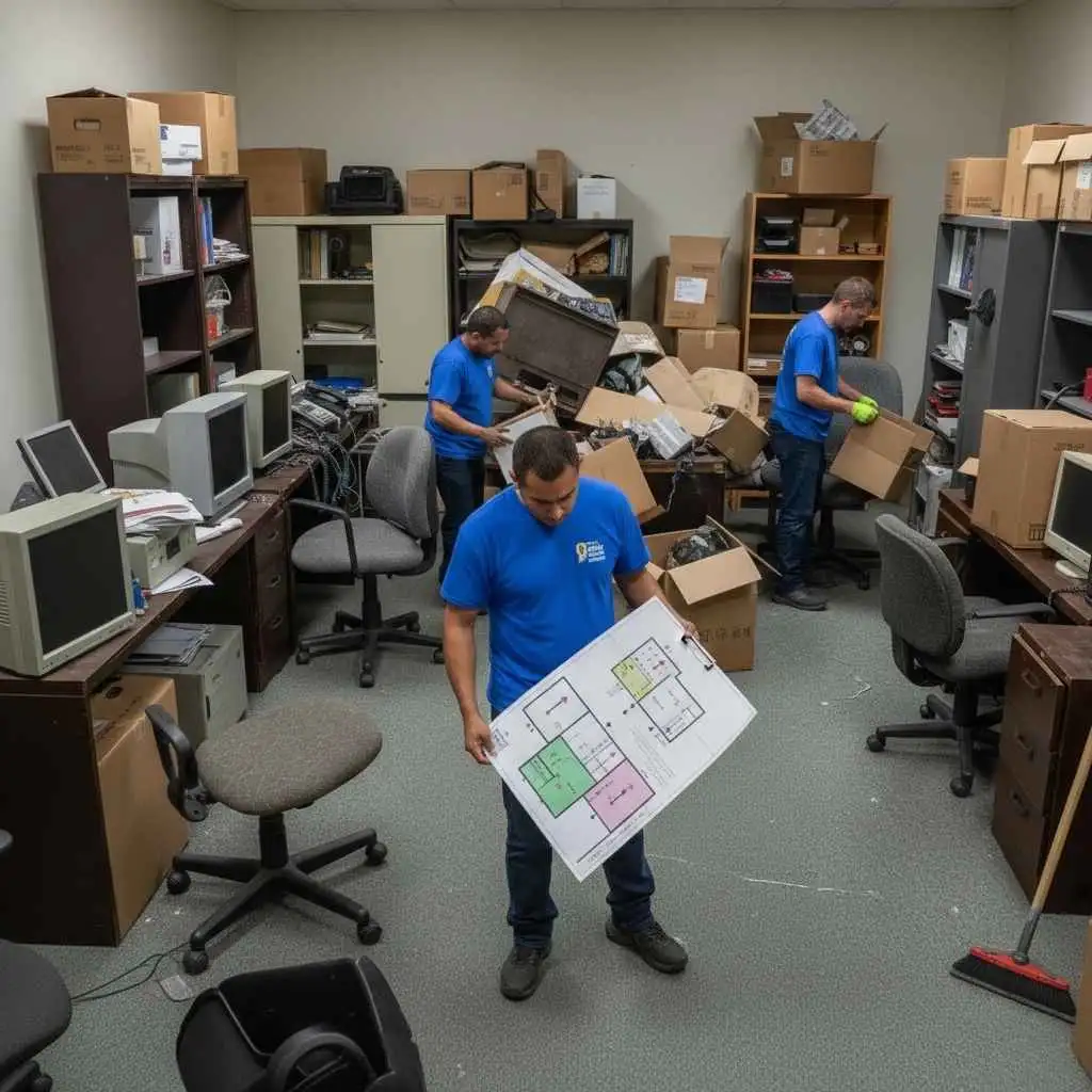 Technician reviewing cleanout plan