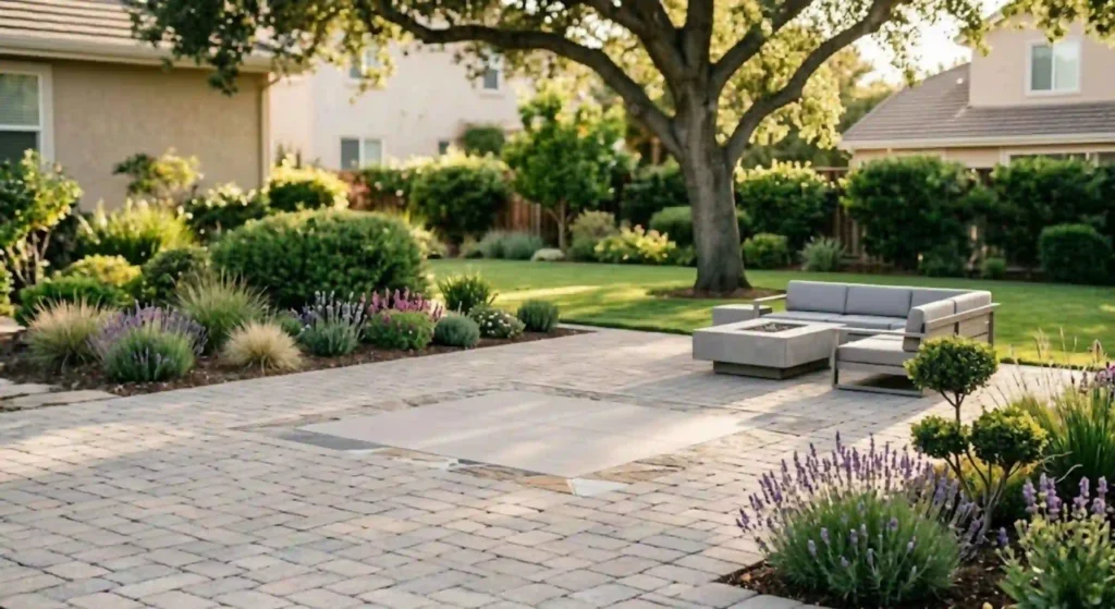 clean, newly renovated backyard after hot tub removal