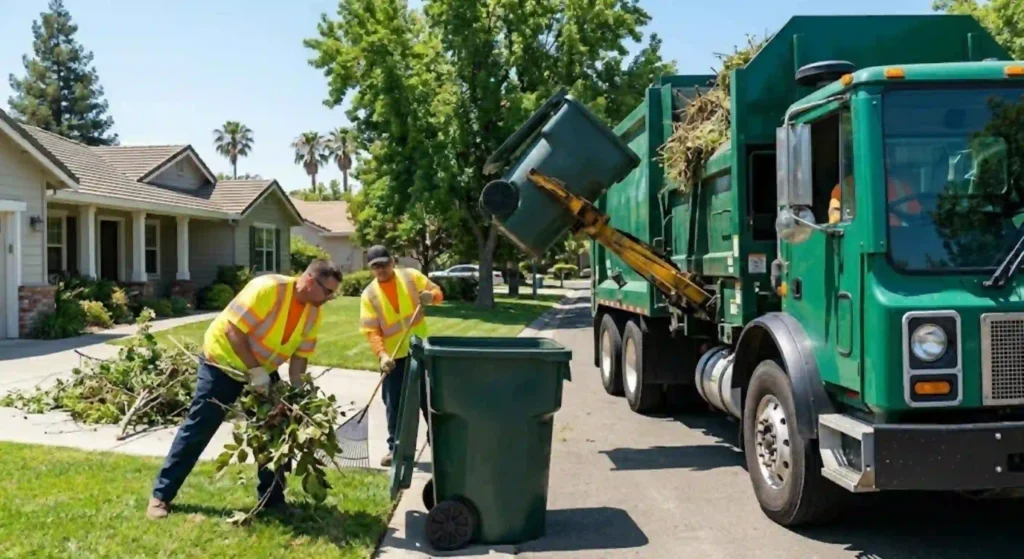 workers collecting yard waste