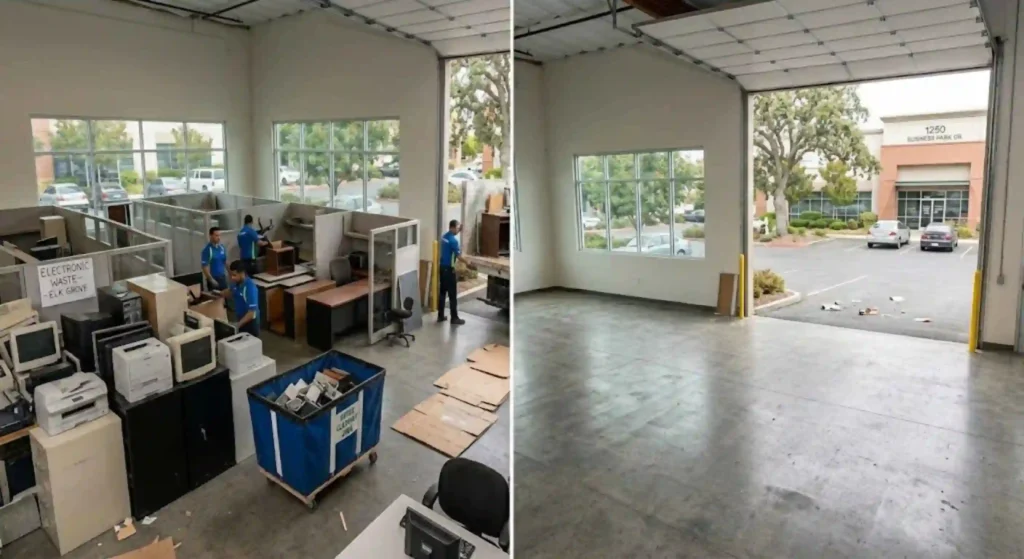 Before and after commercial property cleanout Elk Grove CA