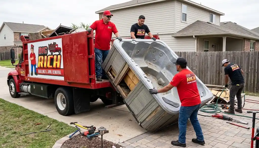 Hot tub hauling and removal from a Roseville backyard