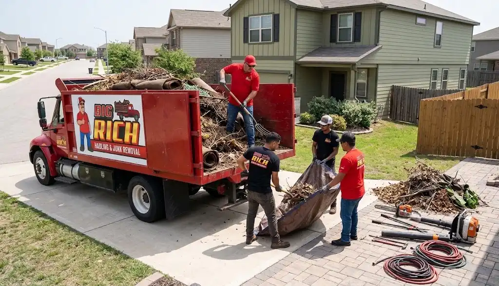 Roseville yard waste pile after landscaping cleanup